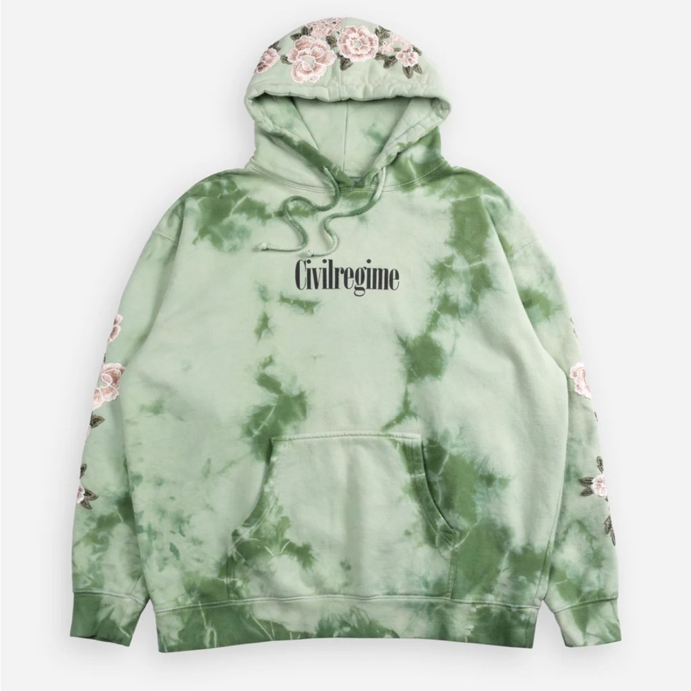COPY - Civil Regime (White) Roses Hoodie in Earth Green Wash